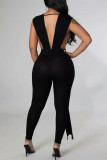 Fashion Sexy Solid Patchwork Backless V Neck Skinny Jumpsuits