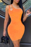 Fashion Sexy Solid Backless One Shoulder Sleeveless Dress Dresses