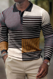 Casual Striped Patchwork Buckle POLO collar Tops