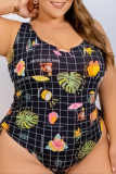 Casual Vacation Print Patchwork U Neck Plus Size Two Pieces