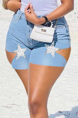 Fashion Casual The stars Ripped Skinny High Waist Plus Size Denim Shorts