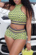 Fashion Sexy Print Patchwork Half A Turtleneck Sleeveless Two Pieces