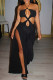 Fashion Sexy Solid Hollowed Out Backless Slit Halter Regular Jumpsuits