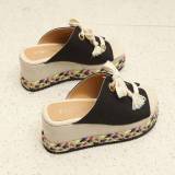 Fashion Casual Patchwork Frenulum Round Wedges Shoes
