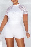Fashion Sexy Solid Lace Patchwork See-through Half A Turtleneck Skinny Romper
