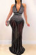 Fashion Sexy Patchwork Hot Drilling See-through Backless Halter Sleeveless Dress