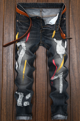 Street Print Ripped Make Old Straight Bottoms
