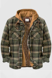 Casual Plaid Print Patchwork Buckle Zipper Hooded Collar Outerwear