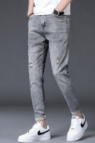 Casual Solid Split Joint Mid Waist Regular Denim Jeans