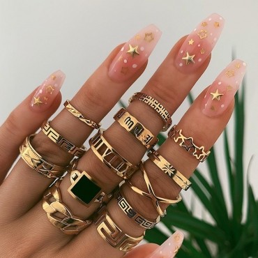 Openwork Geometric Alphabet 13-Piece Ring
