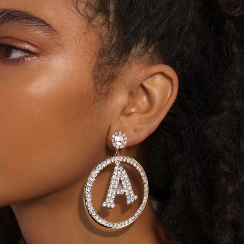 Fashion Letter Pendant Rhinestone Earrings