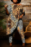Fashion Casual Print Asymmetrical Off the Shoulder Plus Size Two Pieces