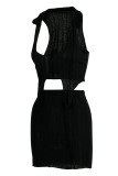 Sexy Solid Patchwork Asymmetrical Halter Sleeveless Two Pieces