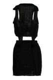 Sexy Solid Patchwork Asymmetrical Halter Sleeveless Two Pieces