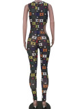 Sexy Print Hollowed Out Patchwork O Neck Regular Jumpsuits