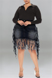 Fashion Casual Solid Tassel Plus Size Denim Skirt
