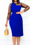 Casual Solid Patchwork Fold O Neck Straight Dresses