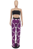 Street Print Patchwork Strapless Sleeveless Two Pieces