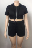 Fashion Casual Solid Basic Hooded Collar Plus Size Two Pieces