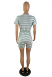 Fashion Casual Striped Print Basic O Neck Regular Rompers