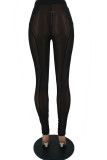 Fashion Sexy Casual Solid See-through Skinny High Waist Pencil Trousers