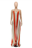 Fashion Casual Striped Print Backless Spaghetti Strap Regular Jumpsuits