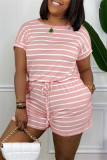 Fashion Casual Striped Print Basic O Neck Regular Rompers