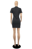Fashion Sexy Solid Ripped Hollowed Out O Neck Short Sleeve Dress