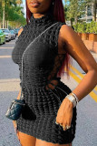 Sexy Solid Bandage Hollowed Out Patchwork Half A Turtleneck Pencil Skirt Dresses