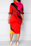 Fashion Casual Print Patchwork Turndown Collar Pencil Skirt Dresses