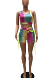 Sexy Print Bandage Hollowed Out Patchwork U Neck Sleeveless Two Pieces