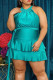 Sexy Solid Patchwork Flounce O Neck A Line Plus Size Dresses