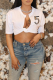 Fashion Print Patchwork V Neck T-Shirts