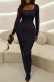 Fashion Casual Solid Basic Square Collar Long Sleeve Dresses
