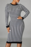 Fashion Casual Print Patchwork Backless O Neck Long Sleeve Plus Size Dresses
