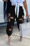 Casual Street Solid Hollowed Out Patchwork Regular High Waist Pencil Solid Color Bottoms