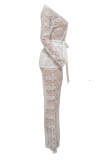 Casual Solid Lace V Neck Regular Jumpsuits