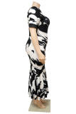 Fashion Casual Plus Size Print Patchwork O Neck Short Sleeve Dress