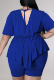 Fashion Casual Solid Patchwork Asymmetrical V Neck Plus Size Two Pieces