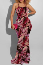 Fashion Sexy Print Backless Cross Straps Spaghetti Strap Long Dress Dresses