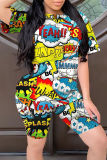 Fashion Casual Print Basic O Neck Short Sleeve Two Pieces