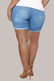 Casual Solid Ripped Patchwork High Waist Straight Solid Color Plus Size Denim Shorts