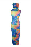 Fashion Casual Print Tie-dye Turtleneck Sleeveless Dress Dresses