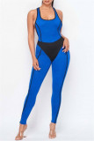 Sexy Casual Sportswear Solid Patchwork Backless U Neck Skinny Jumpsuits