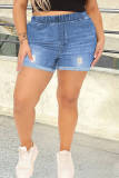 Fashion Casual Letter Ripped Regular High Waist Conventional Patchwork Plus Size Denim Shorts
