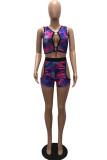 Fashion Sexy Print Hollowed Out V Neck Sleeveless Two Pieces