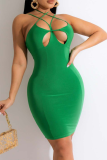 Sexy Solid Hollowed Out Halter Pencil Skirt Dresses