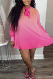 Casual Print Bandage Patchwork O Neck Straight Dresses