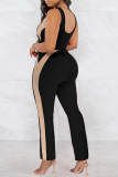 Sexy Solid Patchwork O Neck Skinny Jumpsuits