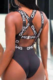 Fashion Sexy Letter Patchwork Hollowed Out Backless Swimwears (With Paddings)